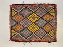 Vintage Turkish Mini Kilim 70×56 cm Shabby Wool Small Kelim Rug, Red Brown Gold