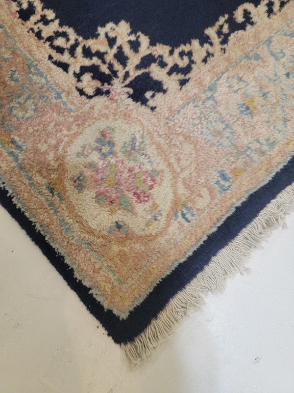 Antique Oriental Hand-Knotted Wool Area Rug Navy Blue/Terracotta/Beige 4' x 4'4" gallery