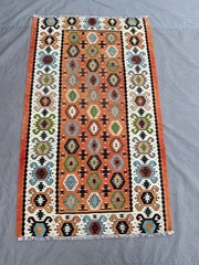 2’9×4’6 ft Vintage Handmade Afghan Kilim Area Rug, Geometric Design, Fringe Edge