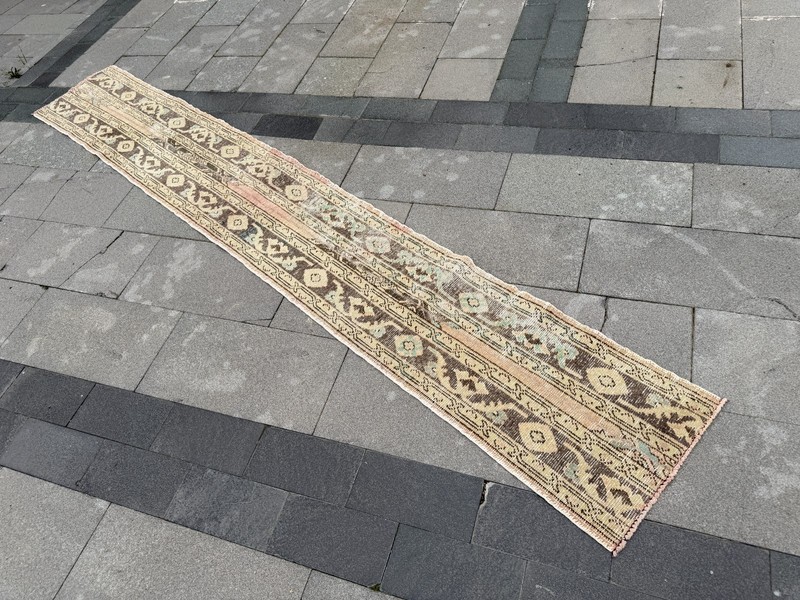 Vintage Oushak Runner Rug 1.5x10.7 ft Skinny Turkish Hallway Rug gallery