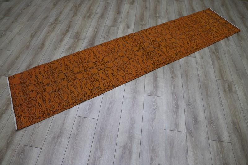 Turkish Orange Runner Rug Anatolian Handmade Hallway Carpet Ethnic Decor 2x10ft gallery