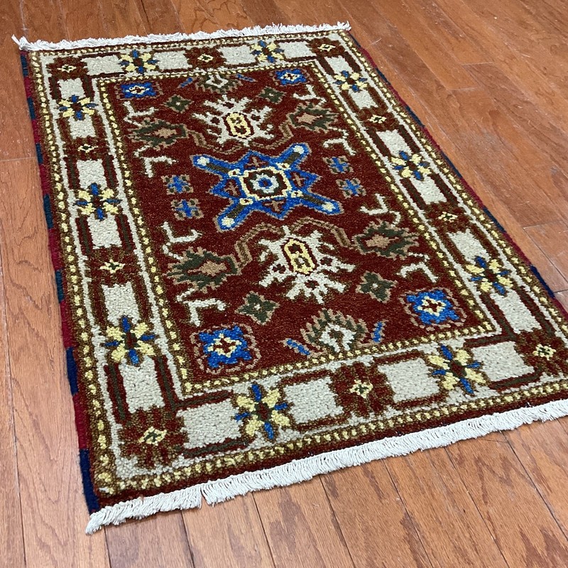 Handmade Indo Kazak Wool Rug 2' X 3' gallery