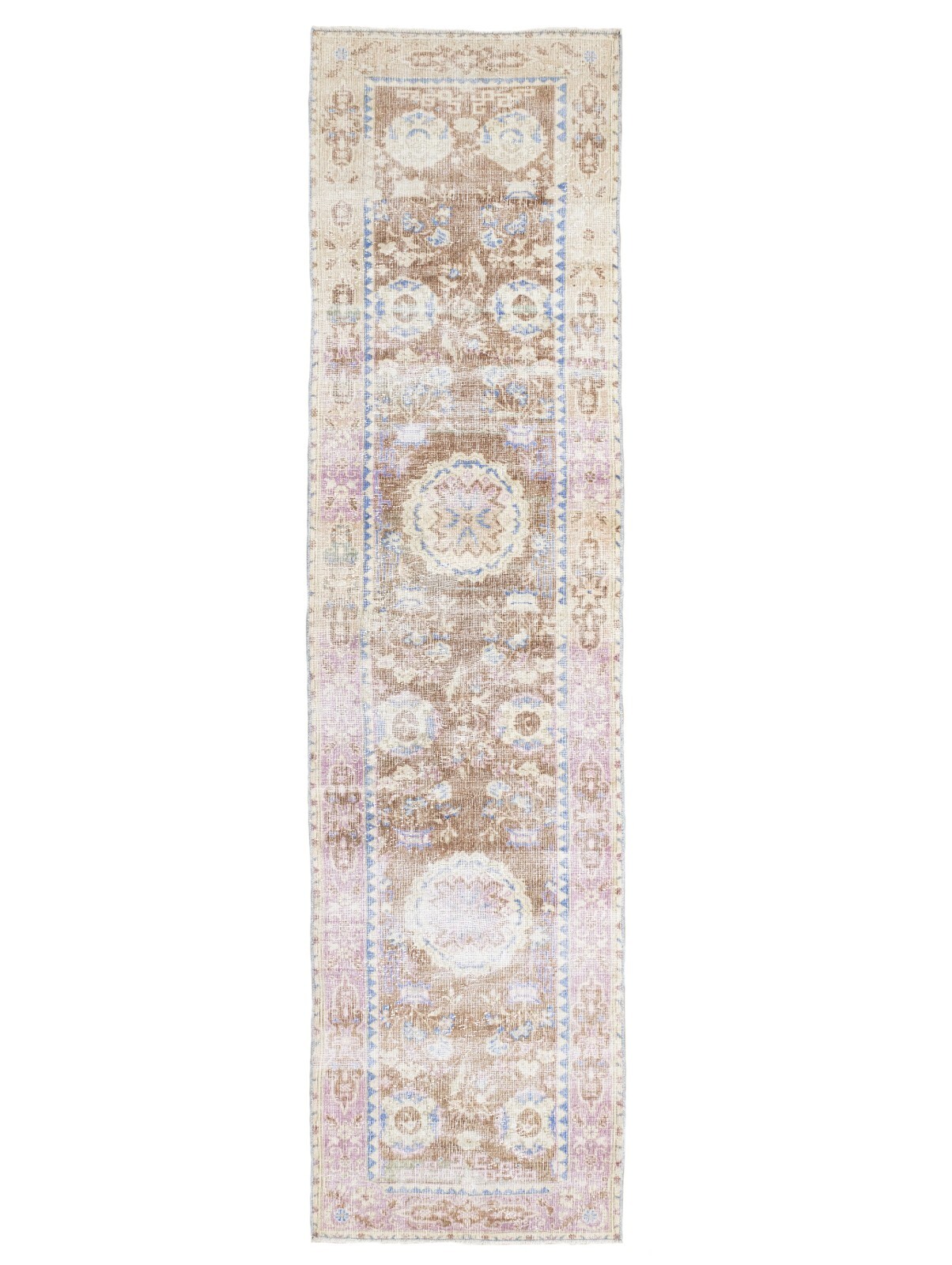 Long Narrow Oushak Runner 2'10x11'7 ft Brown Blue – Warm Neutral Home Decor gallery