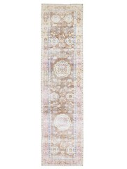Long Narrow Oushak Runner 2’10×11’7 ft Brown Blue – Warm Neutral Home Decor