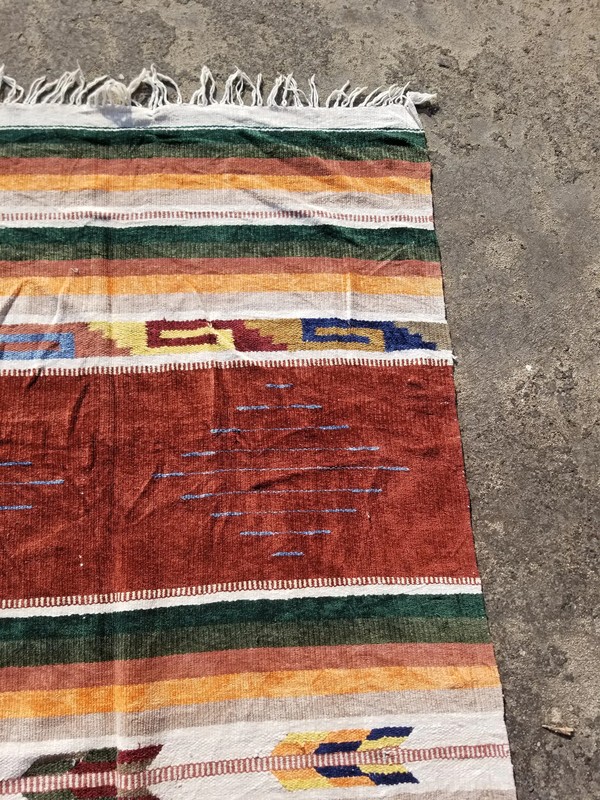 Vintage Traditional Handmade Southwestern Wool Multicolor Kilim 6.5x3.6 ft gallery