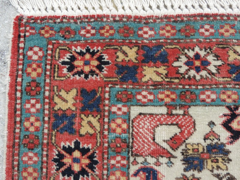 3x6ft. Vintage Caucasian Leski Star Ivory Wool Rug gallery