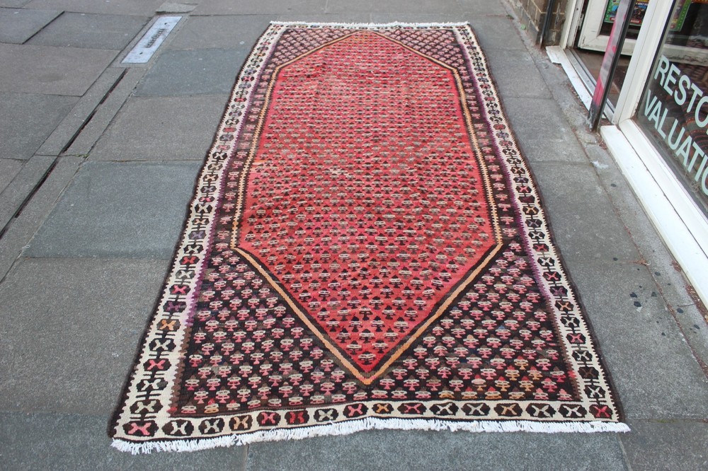 Vintage Traditional Hand Made Oriental Wool Red Pink Long Large kilim 274x127cm