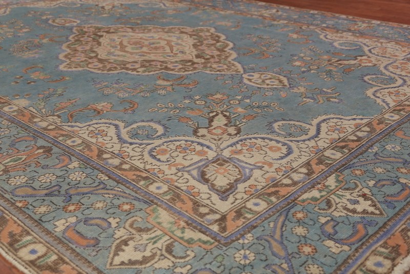 Light Blue Living Room Rug 8x11 Over-dyed Handmade Medallion Classic Wool Carpet gallery