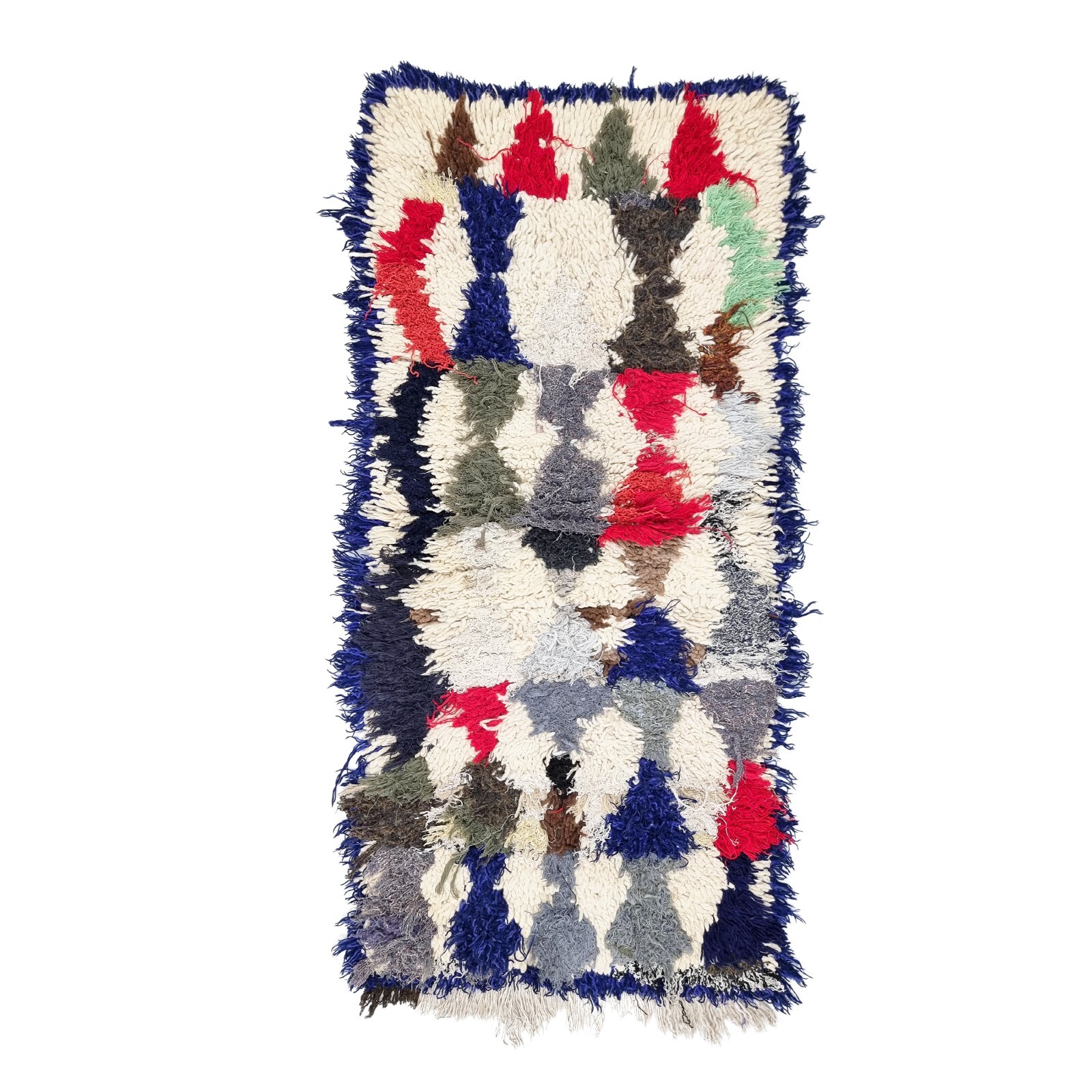Moroccan Handmade Vintage Berber Rug2'1x4'5Geometric White &Red Wool &Cotton Rug gallery