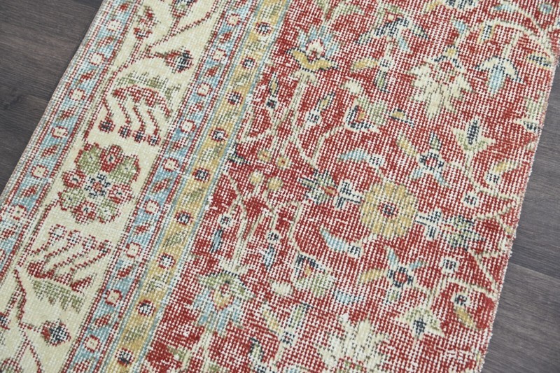 Vintage Turkish Runner Rug 2x6ft Wool Anatolian Handmade Hallway Oushak RED gallery