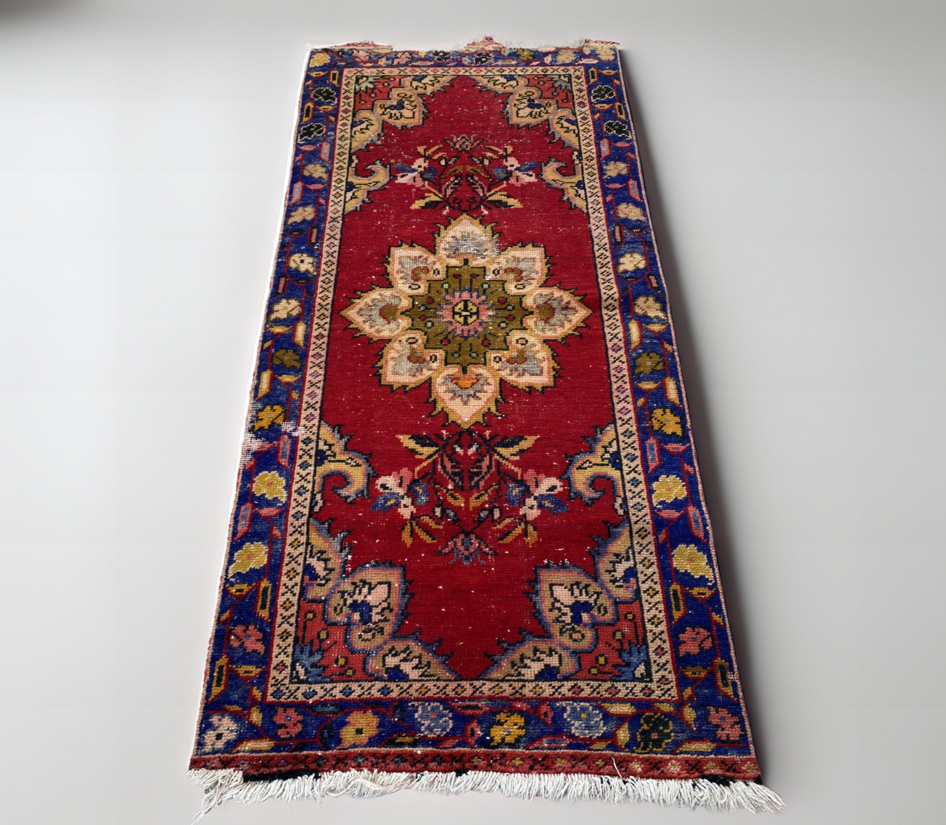 1970s Vintage Turkish Runner Rug 3x6 ft Red Hand-Knotted Wool Hallway Boho gallery