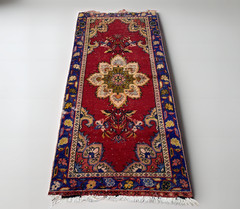 1970s Vintage Turkish Runner Rug 3×6 ft Red Hand-Knotted Wool Hallway Boho