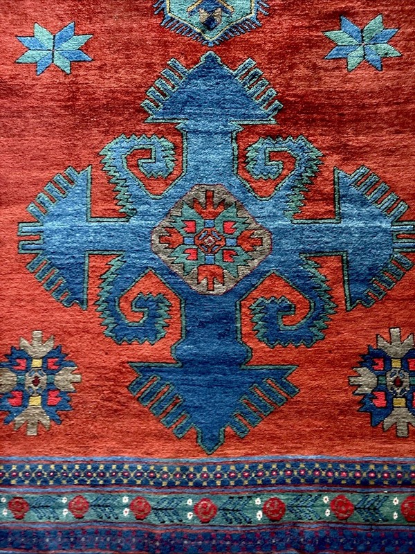 5 X 9 Antique Armenian Karabakh Rug C. 1900 May. Dyed Red Azure Blue Turquoise gallery
