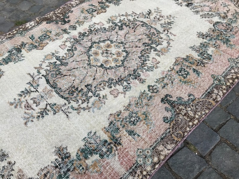 Bohemian Area Rug Handmade Wool Rug Turkish Vintage Traditional Rug 3,7 x 6,6 ft gallery