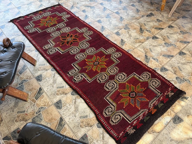 Vintage Turkish Distressed Rug 3x6 ft Hand Woven Wool Antique Kilim Anatolian gallery
