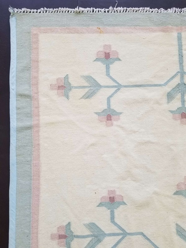 Fine Vintage Traditional Hand Made Oriental Wool Beige Cyan Kilim 227x150cms gallery