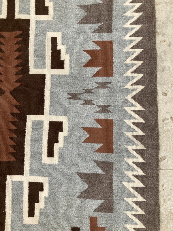 Antique Handwoven Mexican Authentic Two Grey Hill Native Wool Rug 45.6x31.4 In gallery