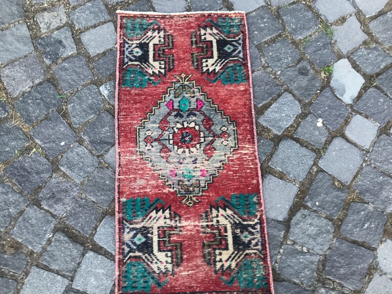 Oushak Kilim Rug, Bath Mat Rug, Turkish Vintage Rug, Home Decor Rug,1,3 x 2,6 ft gallery