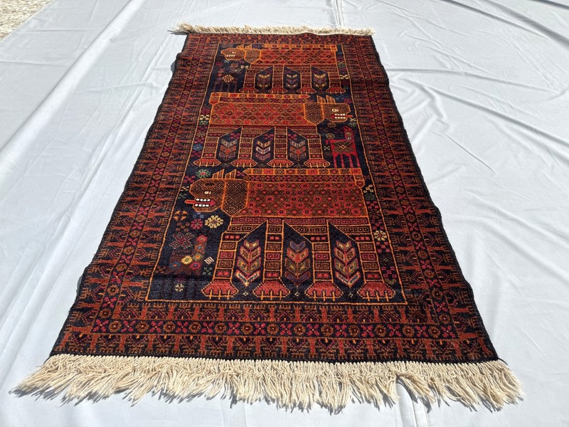 3x5 ft Afghan Hand Knotted Vintage Area Rug Baluchi Pictorial Animal Lion Carpet gallery