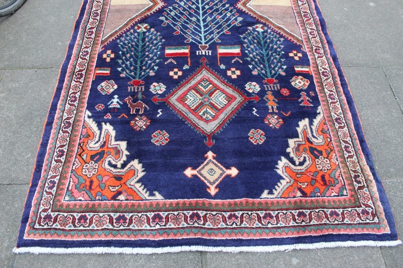Vintage Hand Made Traditional Oriental Wool Blue Orange Large Long Rug 330x132cm gallery