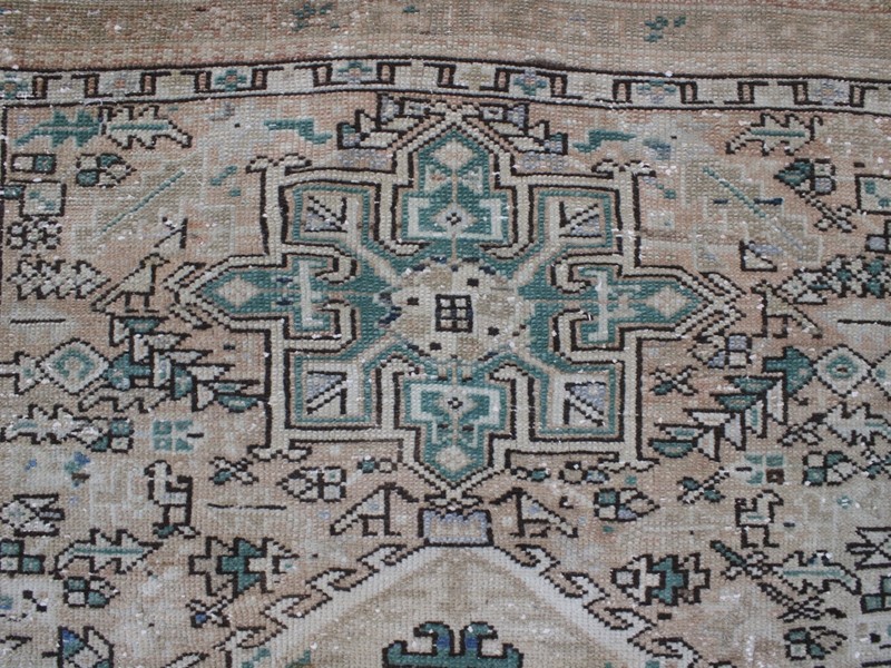 Vintage Hand Knotted Wide Runner Rug Beige Distressed Oushak Style 3.5x10.3 ft gallery