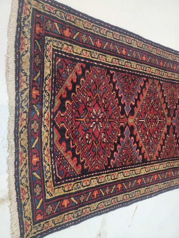 Antique Oriental Hand-Knotted Wool Runner Red/Beige/Black 3'3" x 9'7" gallery