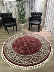 Round Turkish Silk Rug 5×5 FT Red Oriental Area Rug Brand New