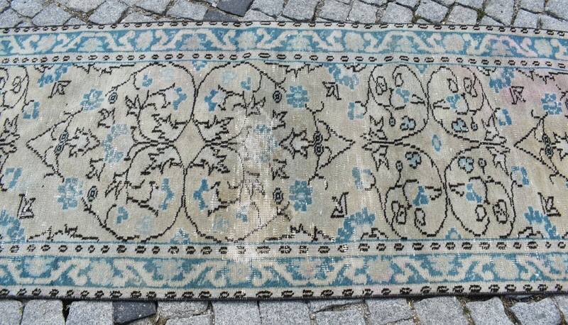 Vintage Turkish Rug 2'8 x 10'6 ft Muted Dye Oushak Corridor Hallway Area Rug gallery