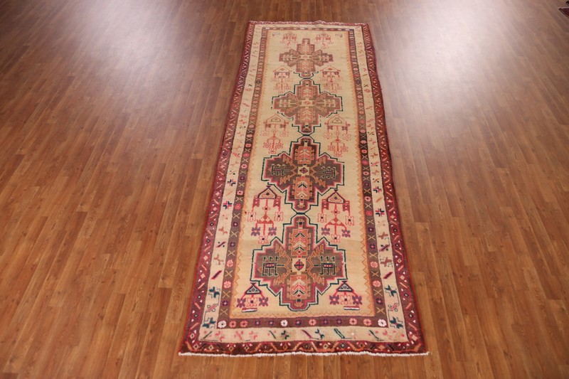 Vintage Peach Wool Hand-knotted Geometric Meshkin Hallway Runner Rug 4x11 Carpet gallery