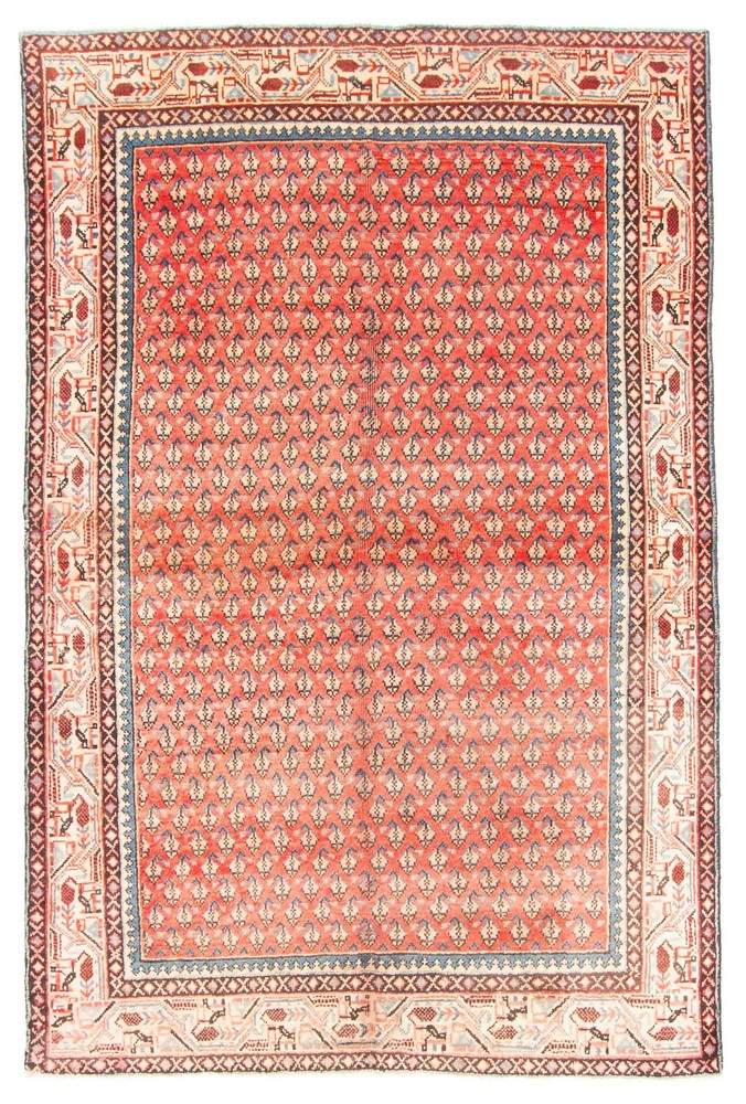 Vintage Hand-Knotted Carpet 4'4" x 6'9" Traditional Oriental Wool Area Rug
