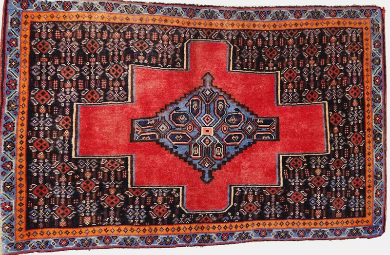 36"X 22" HAND-KNOTTED ANTIQUE CAUCASIAN KURDISH SANEH-BIJARI TRIBAL WOOL RUG' gallery