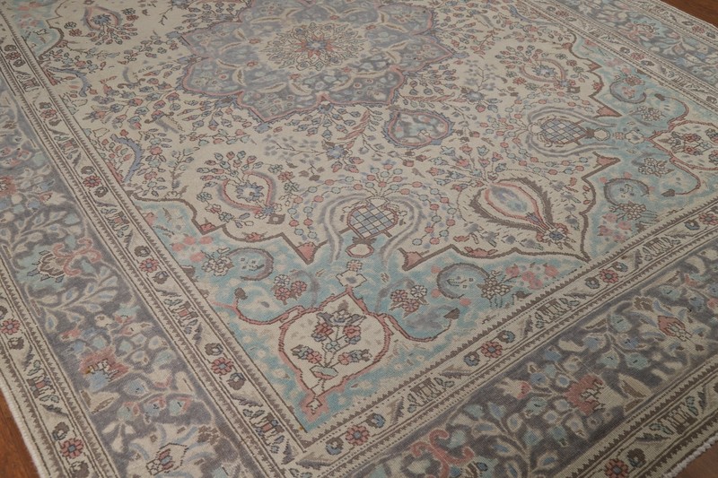 Vintage Beige/ Gray Wool Floral Tebriz Area Rug 8x11 Traditional Hand-made Rug gallery