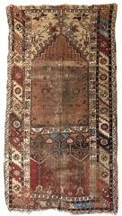 OLD TURKISH OUSHAK WOOL RUG WORN CONDITION