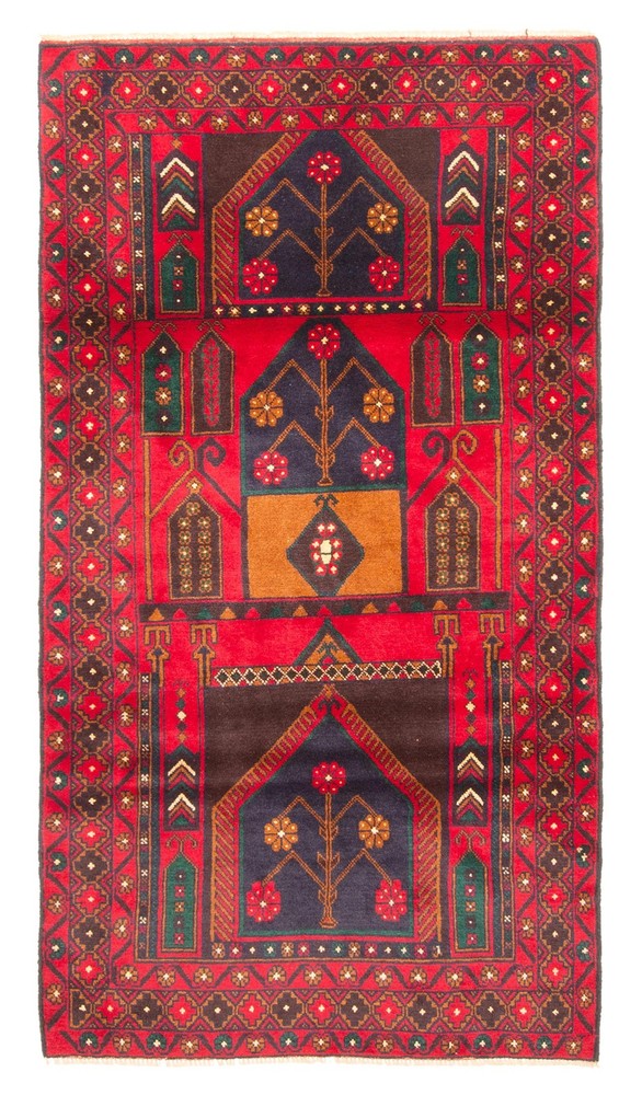 Vintage Red Traditional 3'7" x 6'7" Hand-Knotted Oriental Wool Area Rug