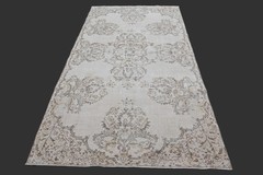 Vintage Turkish Oushak Rug, Beige 5×9 ft, Handmade Wool, Bohemian Anatolian