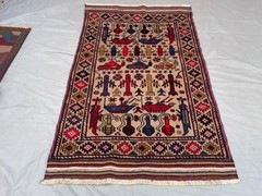 3’11×6’2 Ft Vintage Afghan War Rug Tank Helicopter Handwoven Kilim Rug