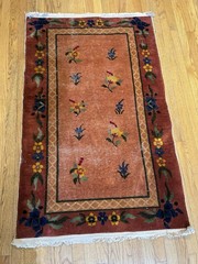 Handmade Antique Chinese Art Deco Nichols C. 1920 Wonderful Peach Tones 5’6×2’10
