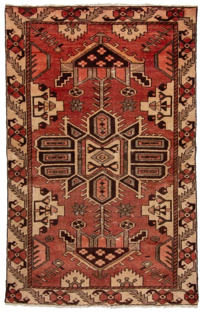 Vintage Traditional Hand-Knotted Area Rug 4'2" x 6'5" Oriental Wool Carpet