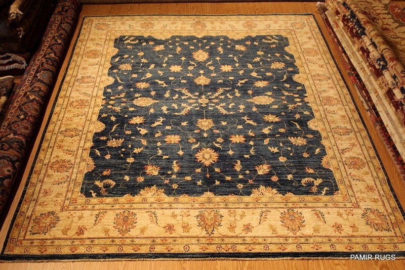 _HANDMADE_BLUE_RUG_8' x 10' vegetable dye Navy Royal Blue, Light Beige Gold gallery