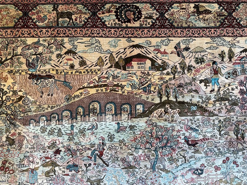A Vintage 700+ Kpsi Silk On Silk Pictorial Turkish Hereke Rug gallery
