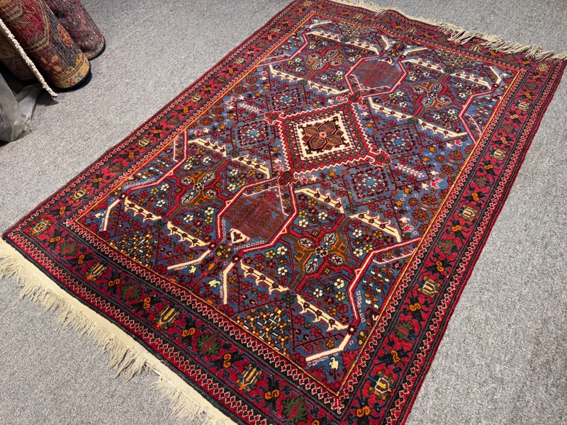 Fine Antique Caucasian Shirvan Rug 3x5 Blue Handmade Vintage Oriental Rug Kazak gallery
