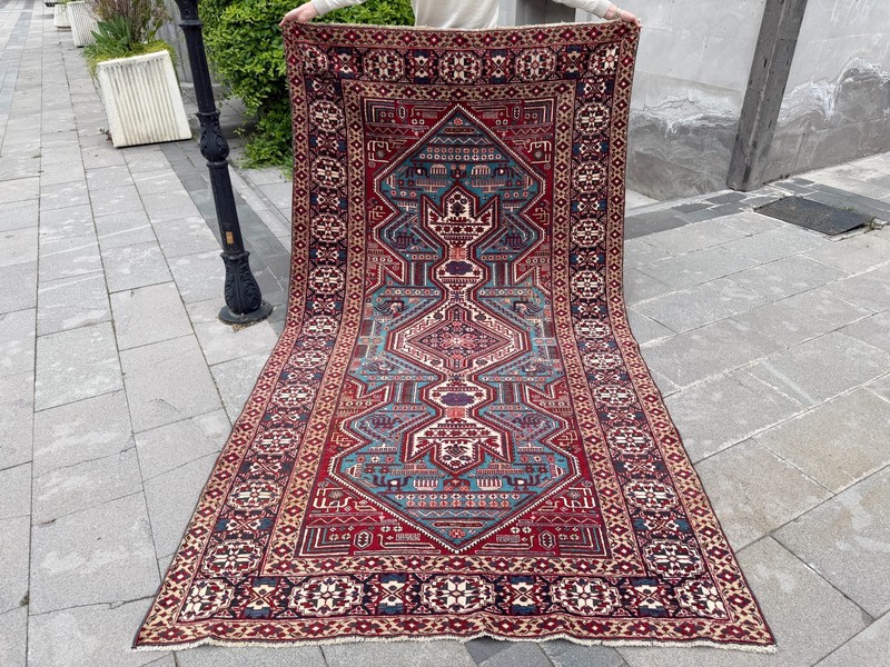 Vintage Turkish Oushak Rug 5.1x9.3 Red Blue Tribal Area Rug Living Room Carpet gallery