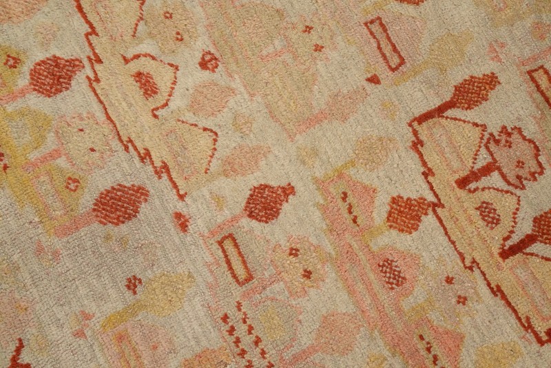 Pre-1900 Oushak Handmade Rug 4x7 Antique Geometric Vegetable Dye Ivory Carpet gallery