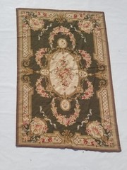 Vintage French Handwoven Floral Multicolor Wool Rug Carpet 5.7×3.8ft