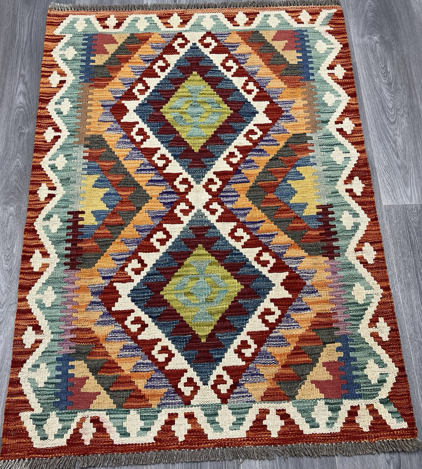 Vintage Kilim Traditional Hand Made Oriental Wool Kilim 3ft11inx2ft7i 122cmx87cm gallery