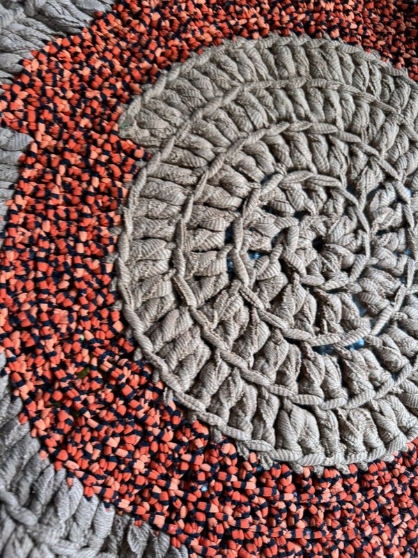 Antique/Vintage Boho handmade colorful rag braided Round rug 30” Hippie Crochet gallery