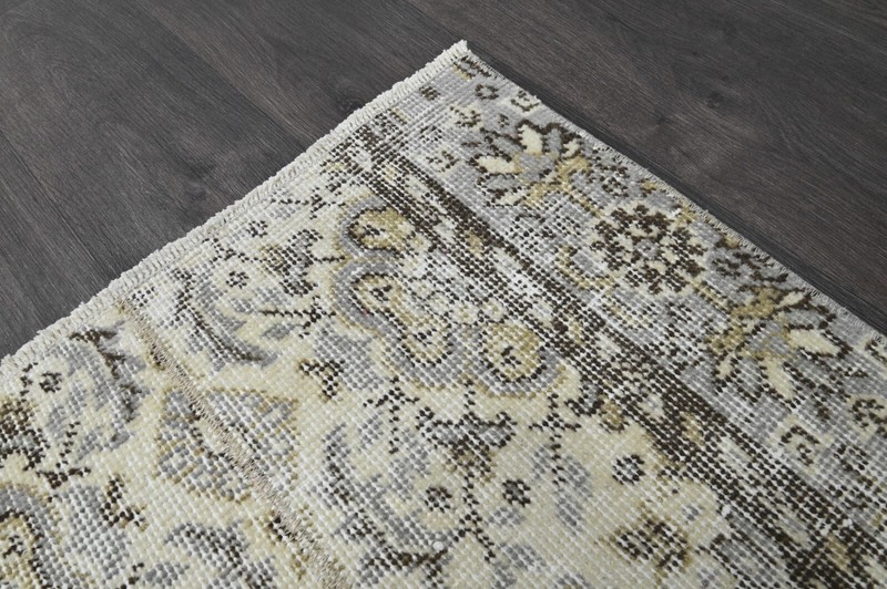 Vintage Turkish Runner Rug 2x7ft YELLOW Handmade Anatolian Oushak Hallway Wool gallery