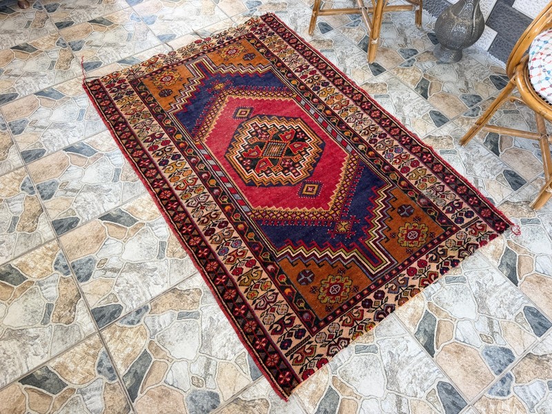 1980s Geometric Turkish Vintage Rug, Tribal Handmade Anatolian Wool Area Rug 4x6 gallery