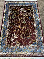 Silk Rug 2.5 x 4 Feet Hunting Design in Dark Red Color