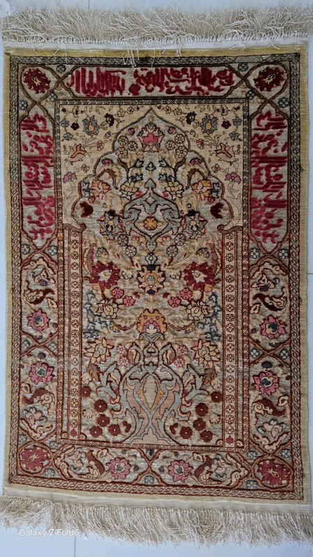 FINE 100% SILK GENUINE SOUF HEREKE TURKISH RUG RAISED PILE & METAL YARN gallery